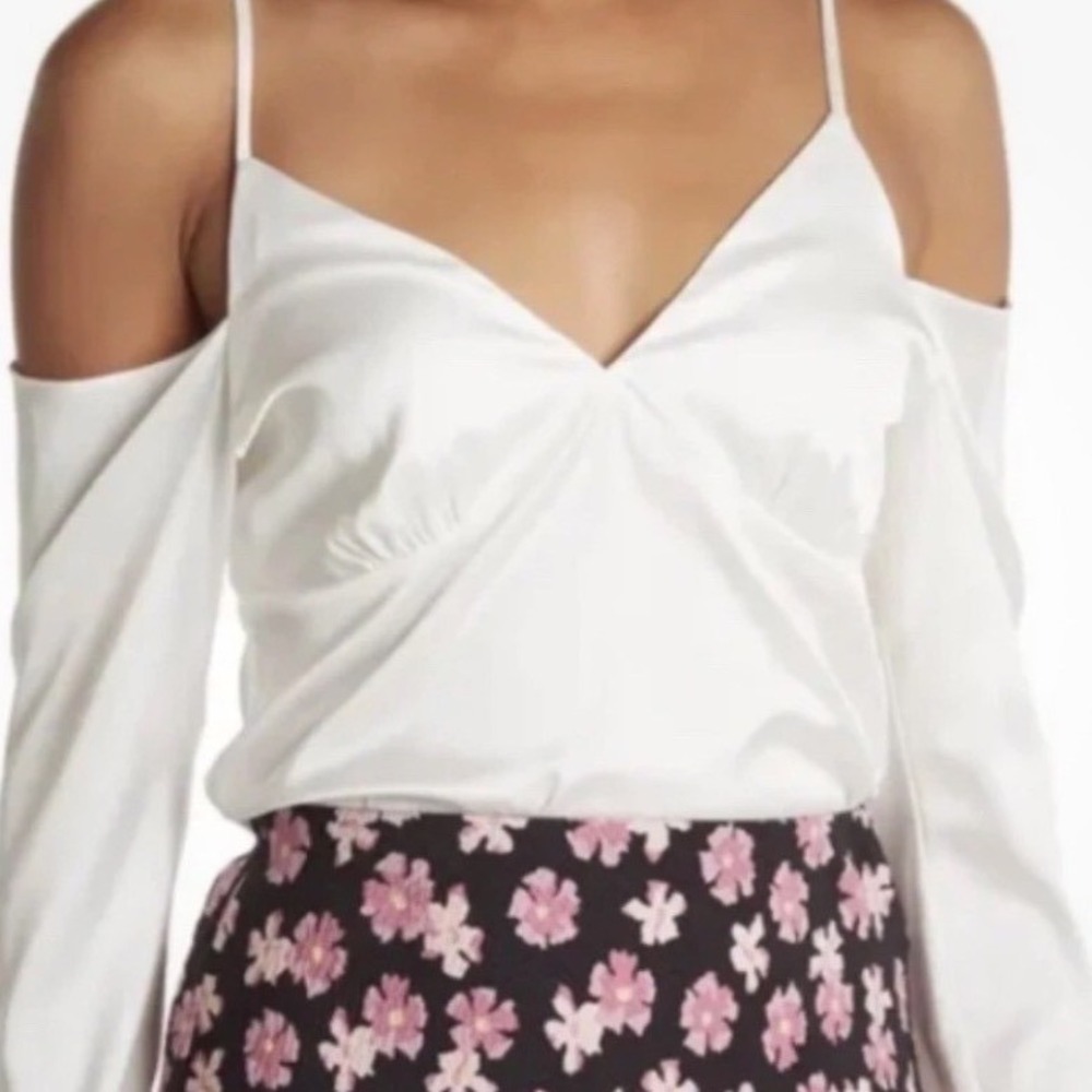 WAYF Ivory LS Cold Shoulder Blouse VNeck Spaghett Strap Draped Top S Party Event
